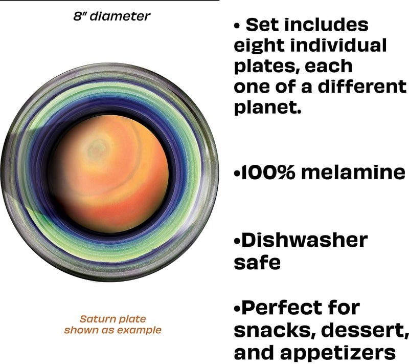 The Unemployed Philosophers Guild Planet Plates - 8" Melamine Astronomy Dessert Plates, Perfect for Appetizers and Snacks, Boxed Set of 8 - Image 4